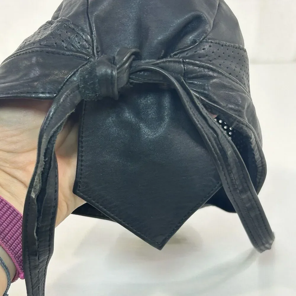 Genuine Leather Black Skull Cap Tie Back Motorcycle Biker Bandana Breathable